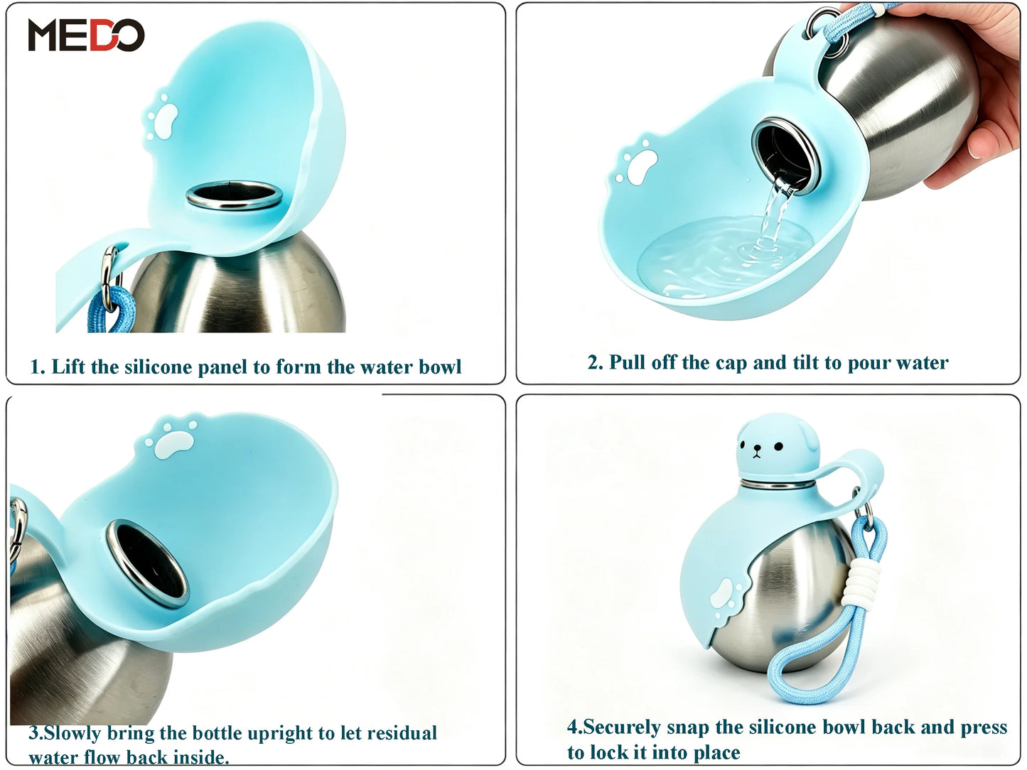 2-in-1 Travel Water Bottle for Animals - Stainless Steel, 250ml (8,45oz)