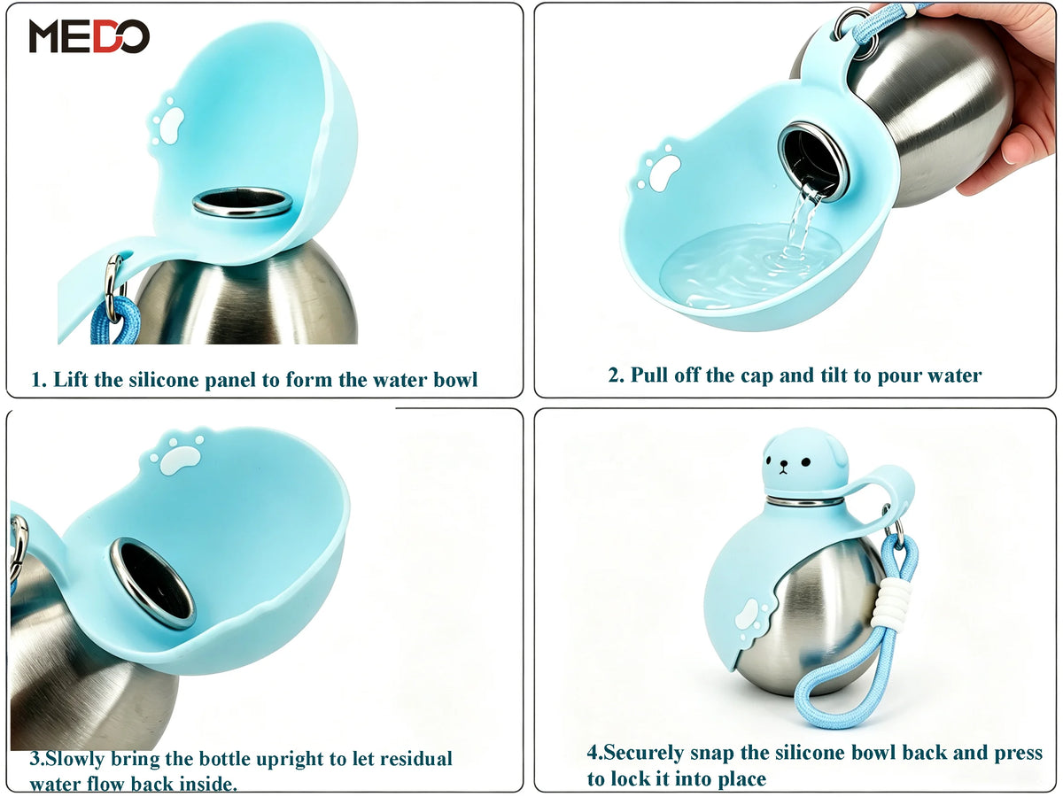 2-in-1 Travel Water Bottle for Animals - Stainless Steel, 250ml (8,45oz)