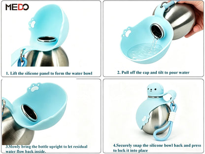 2-in-1 Travel Water Bottle for Animals - Stainless Steel, 250ml (8,45oz)